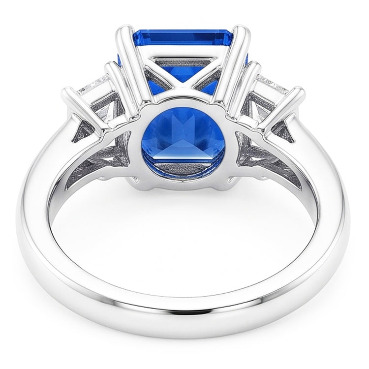 Bague de fiançailles 3 pierres saphir radieux 3 carats diamants émeraude