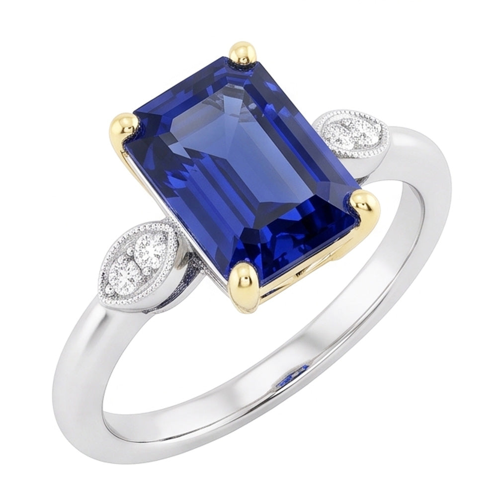 Bague de fiançailles 5 pierres saphir bleu émeraudediamants 2.25 carats