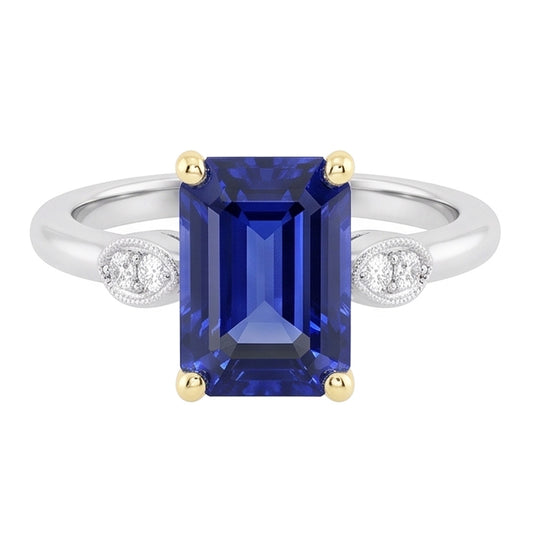 Bague de fiançailles 5 pierres saphir bleu émeraudediamants 2.25 carats