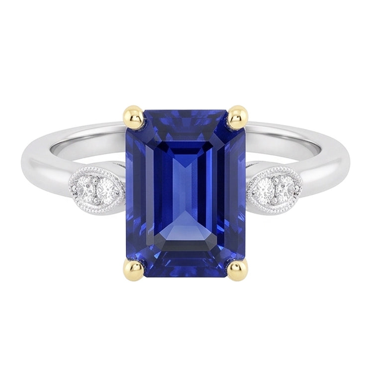 Bague de fiançailles 5 pierres saphir bleu émeraudediamants 2.25 carats