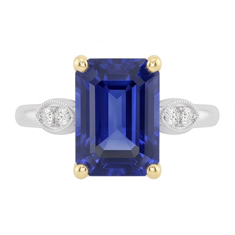 Bague de fiançailles 5 pierres saphir bleu émeraudediamants 2.25 carats