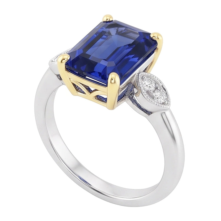 Bague de fiançailles 5 pierres saphir bleu émeraudediamants 2.25 carats