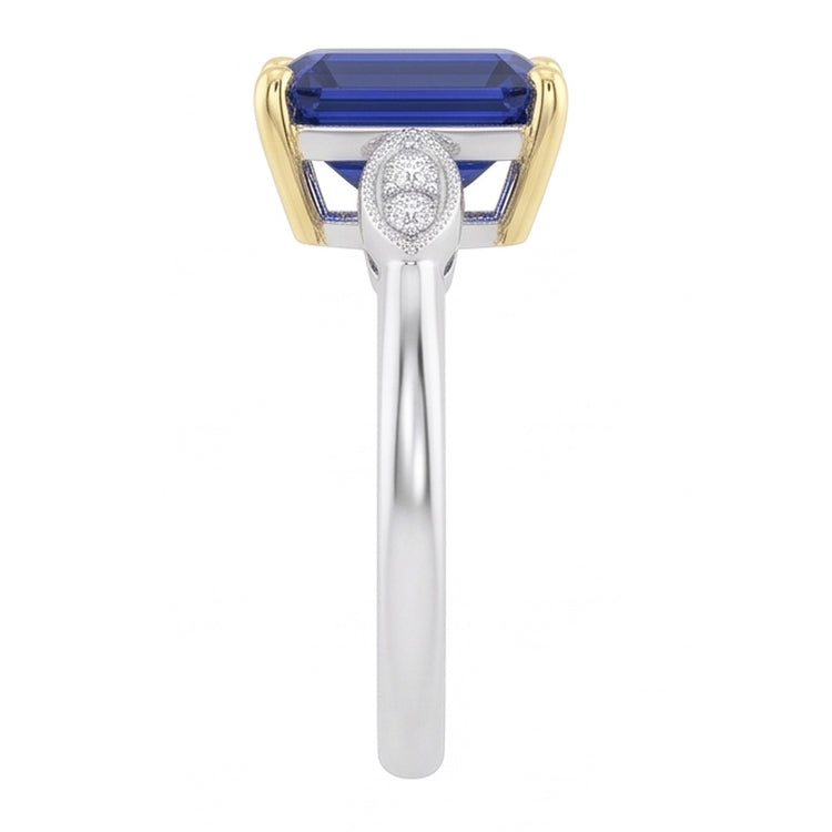 Bague de fiançailles 5 pierres saphir bleu émeraudediamants 2.25 carats