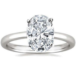 Bague de fiançailles Authentique diamant solitaire taille ovale de 2.90 ct en or blanc