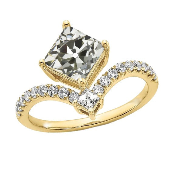 Bague de fiançailles Enhancer Cushion Vieux mineur Réel Diamond 5 Carats Or 14K