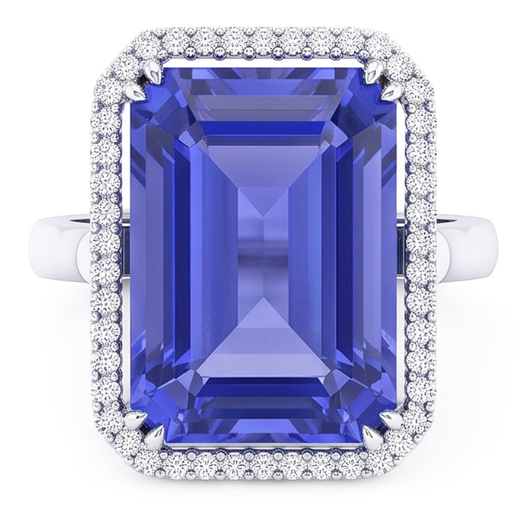 Bague de fiançailles Halo Emeraude Bleu Saphir 4 Carats Or Blanc