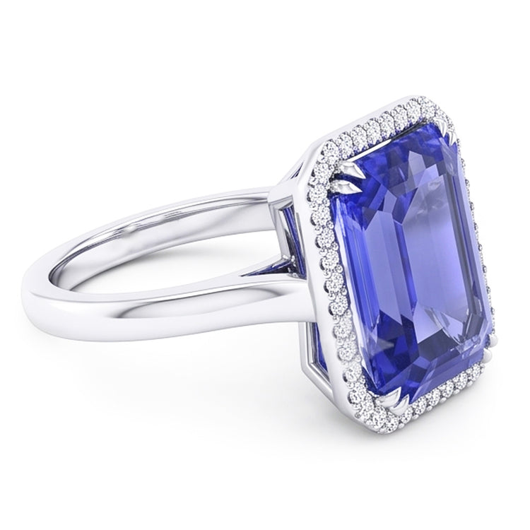 Bague de fiançailles Halo Emeraude Bleu Saphir 4 Carats Or Blanc
