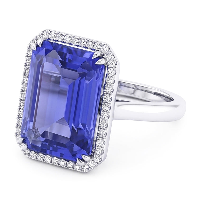 Bague de fiançailles Halo Emeraude Bleu Saphir 4 Carats Or Blanc