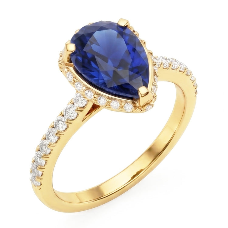Bague de fiançailles Halo Saphir bleu profond et serti de diamants 5 carats