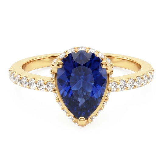 Bague de fiançailles Halo Saphir bleu profond et serti de diamants 5 carats