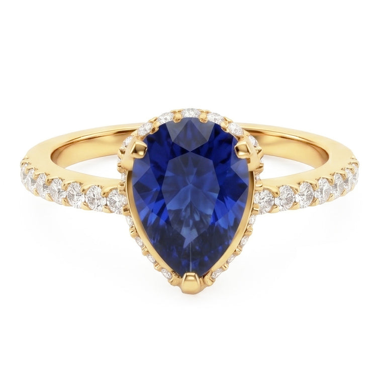 Bague de fiançailles Halo Saphir bleu profond et serti de diamants 5 carats