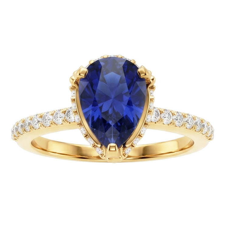 Bague de fiançailles Halo Saphir bleu profond et serti de diamants 5 carats