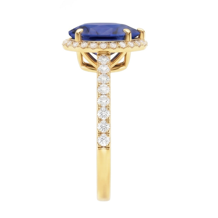 Bague de fiançailles Halo Saphir bleu profond et serti de diamants 5 carats