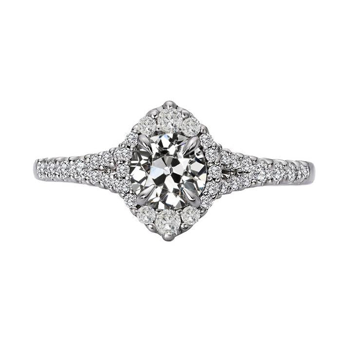 Bague de fiançailles Halo en or rond Naturel diamant taille ancienne mine 4 carats