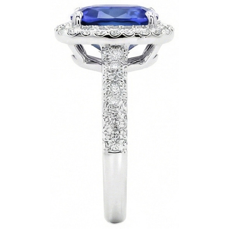 Bague de fiançailles Halo ovale Saphir du Sri Lanka & Diamant Naturels Extraits des Mines ( et non cultivés en laboratoire ) 9 Carats Neuf