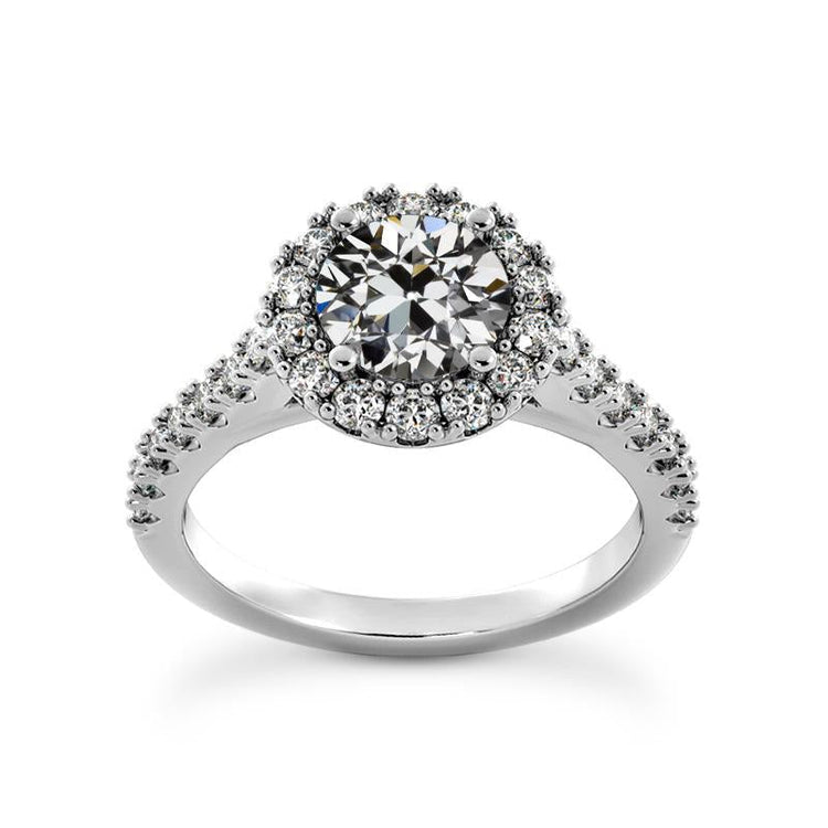 Bague de fiançailles Halo ronde Réel diamant taille ancienne mine en or 14 carats 4.50 carats