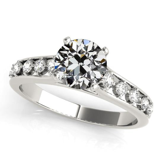 Bague de fiançailles Naturel diamant ronde taille ancienne sertie griffes 3.50 carats or blanc