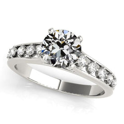 Bague de fiançailles Naturel diamant ronde taille ancienne sertie griffes 3.50 carats or blanc