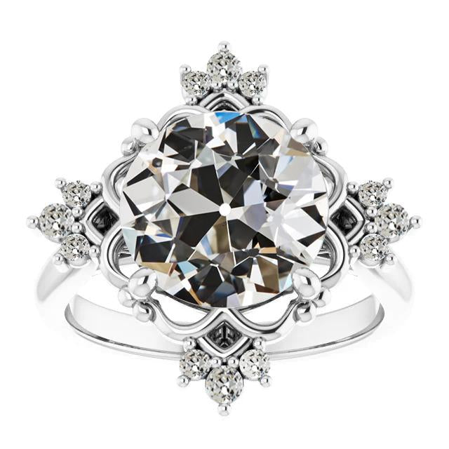 Bague de fiançailles Naturel diamant taille ancienne ronde style étoile en or 7 carats