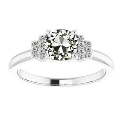 Bague de fiançailles Naturel diamant taille mine ronde en or blanc 14K 3 carats