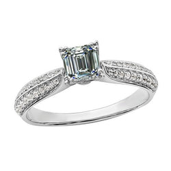 Bague de fiançailles Réel diamant émeraude double rang accents or blanc 4 carats