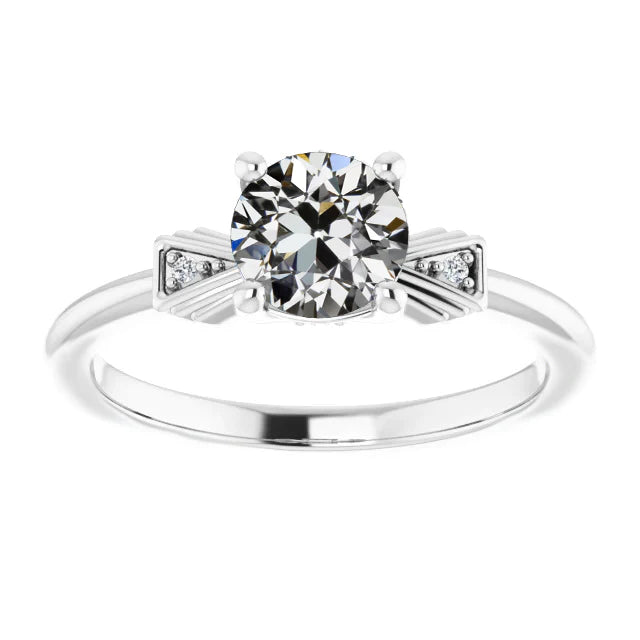Bague de fiançailles Réel diamant rond taille ancienne 3 pierres 2.25 carats