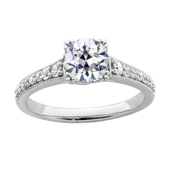 Bague de fiançailles Réel diamant rond taille ancienne pour femme 2.75 carats en or blanc