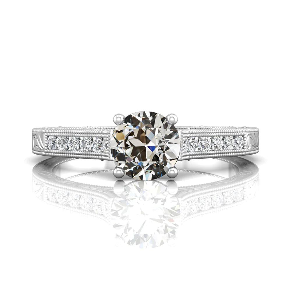 Bague de fiançailles Réel diamant taille ancienne ronde de style antique 2.50 carats
