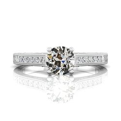 Bague de fiançailles Réel diamant taille ancienne ronde de style antique 2.50 carats