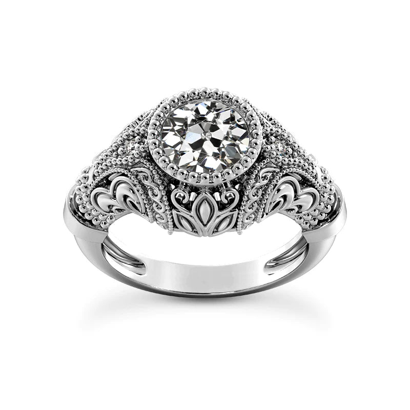 Bague de fiançailles Réel diamant taille ancienne ronde de style vintage 1.75 carats