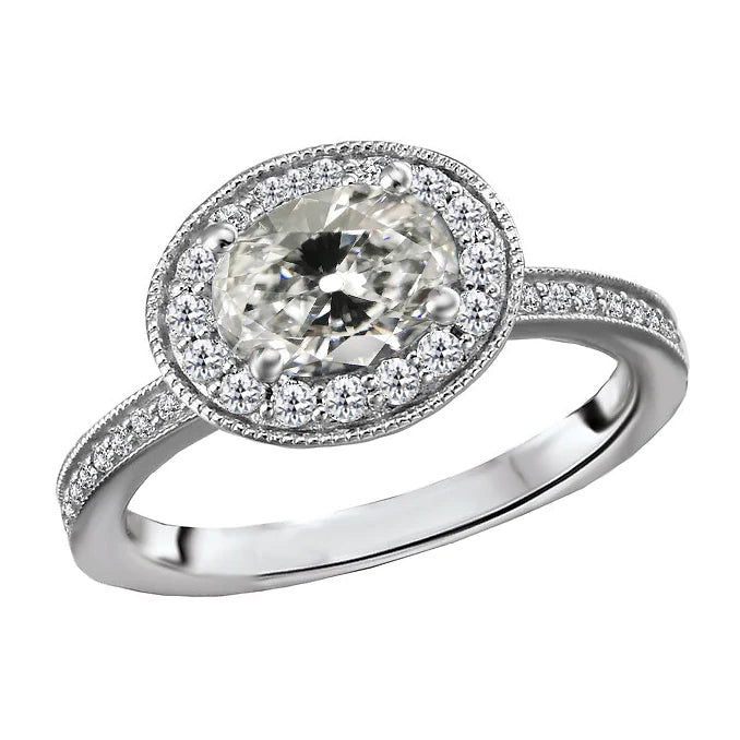 Bague de fiançailles Réel diamant taille ancienne ronde et ovale Halo 4.50 carats