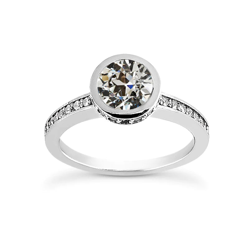Bague de fiançailles Réel diamant taille ancienne ronde serti clos or 2.50 carats