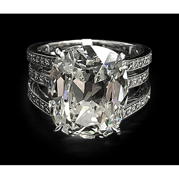Bague de fiançailles Réel diamant taille coussin 7.5 carats or blanc 14K