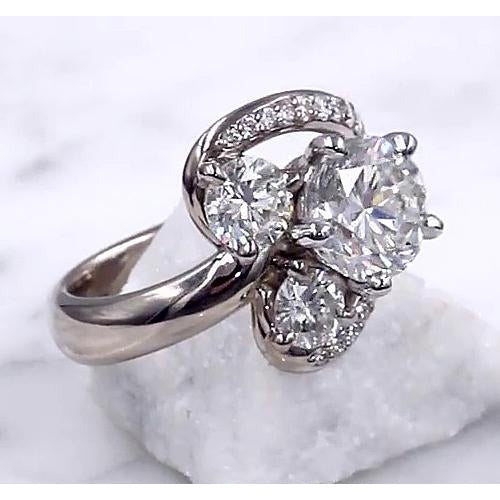 Bague de fiançailles Réel diamant tige fendue 3.50 carats or blanc 14K