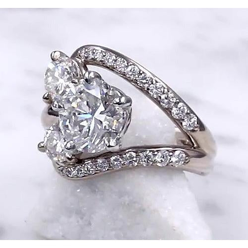 Bague de fiançailles Réel diamant tige fendue 3.50 carats or blanc 14K