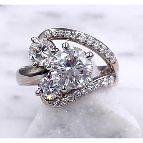 Bague de fiançailles Réel diamant tige fendue 3.50 carats or blanc 14K
