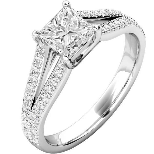 Bague de fiançailles Réel diamant tige fendue 3.90 carats princesse & ronde