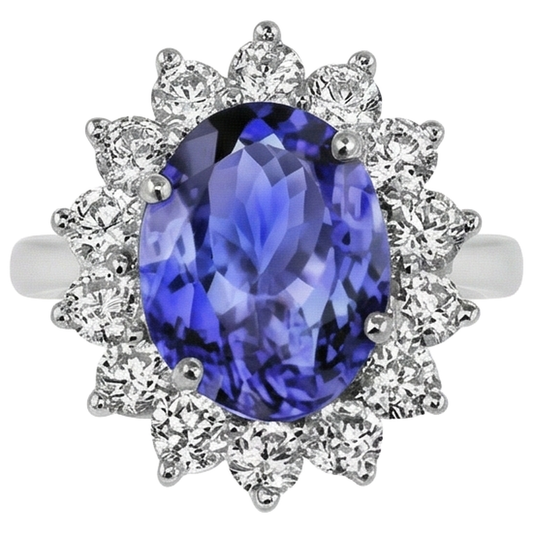 Bague de fiançailles Tanzanite 5.25 Ct avec diamants Or blanc 14K