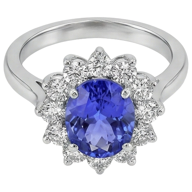 Bague de fiançailles Tanzanite 5.25 Ct avec diamants Or blanc 14K