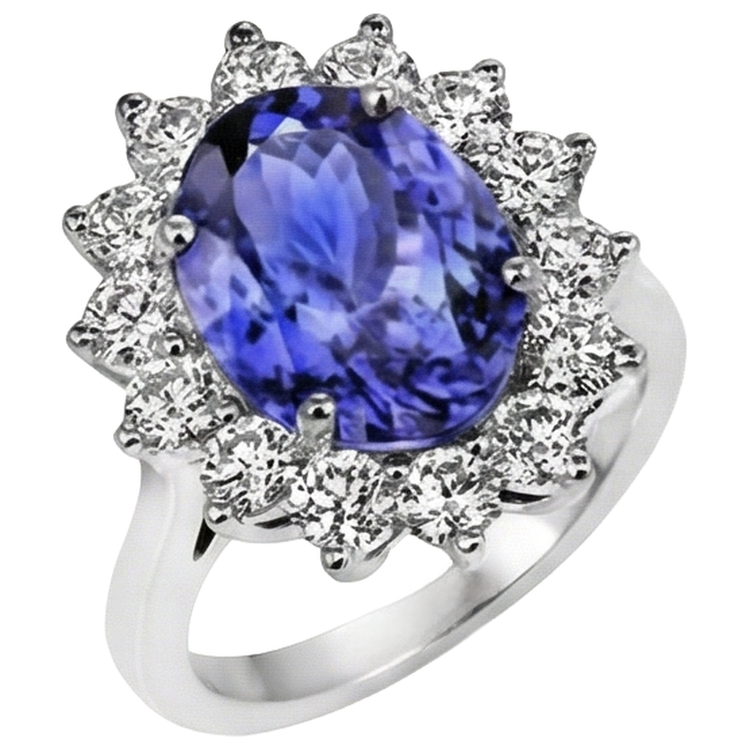 Bague de fiançailles Tanzanite 5.25 Ct avec diamants Or blanc 14K