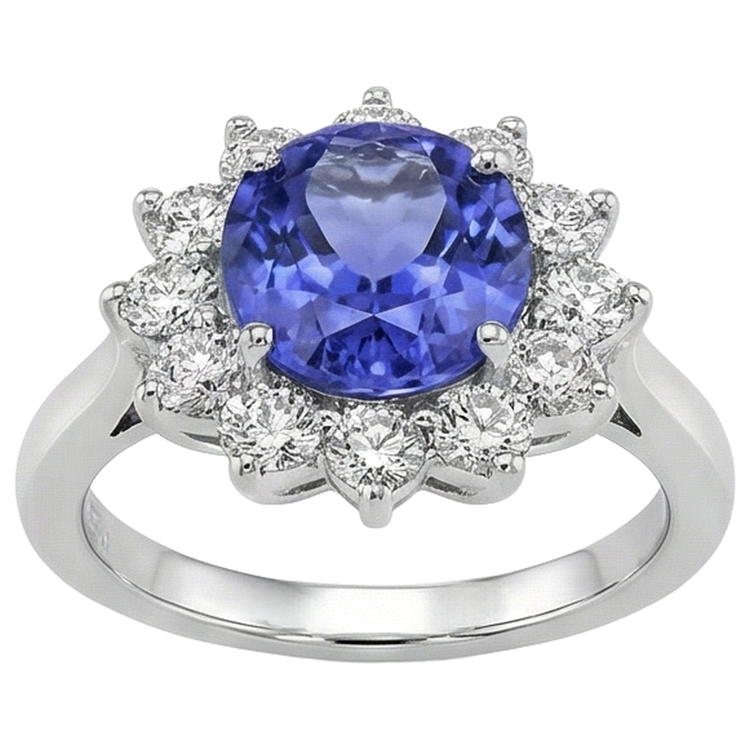 Bague de fiançailles Tanzanite 5.25 Ct avec diamants Or blanc 14K