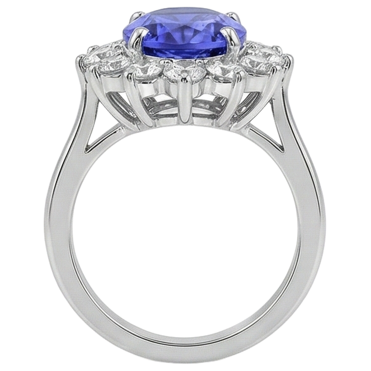 Bague de fiançailles Tanzanite 5.25 Ct avec diamants Or blanc 14K