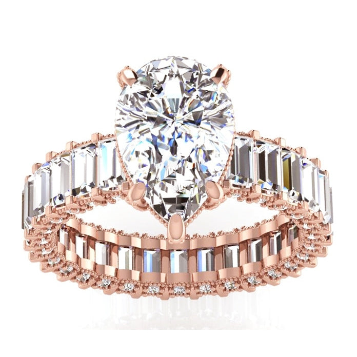 Bague de fiançailles Véritable diamant poire or rose 5.85 carats