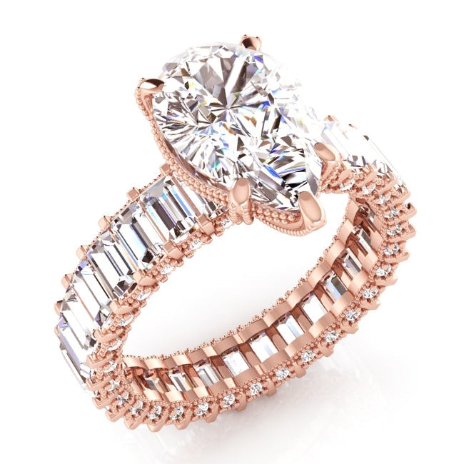 Bague de fiançailles Véritable diamant poire or rose 5.85 carats