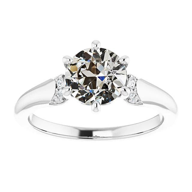 Bague de fiançailles Vieux mineur avec Véritable diamant rond 3 carats en or blanc 14K