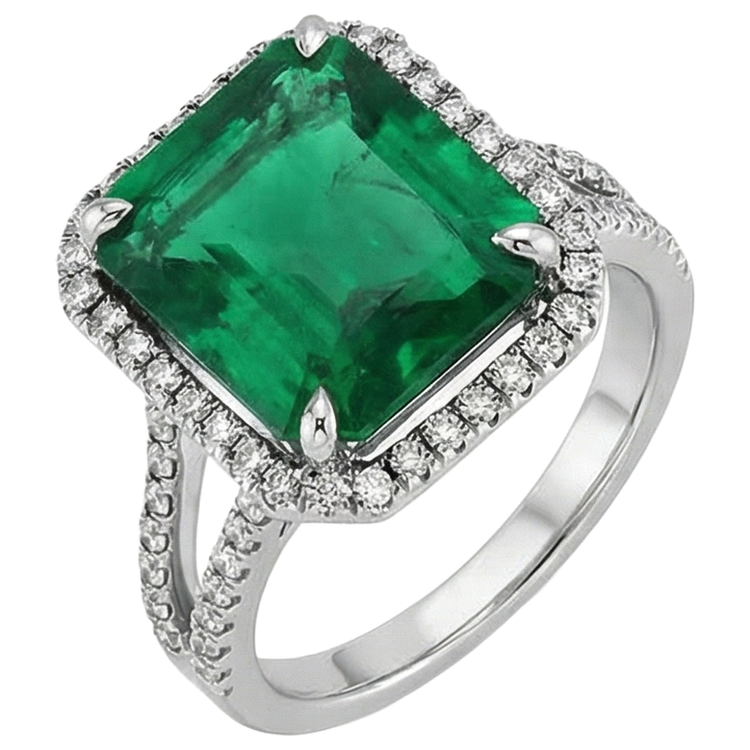 Bague de fiançailles avec diamant vert émeraude 10.50 carats WG 14K