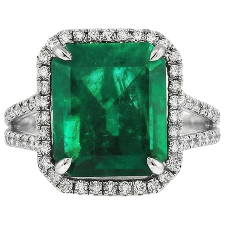 Bague de fiançailles avec diamant vert émeraude 10.50 carats WG 14K