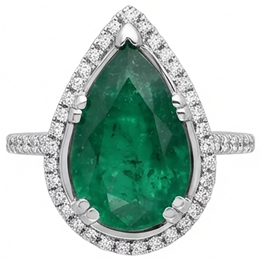 Bague de fiançailles avec pierres précieuses émeraude vertes et diamants de 4.50 ct
