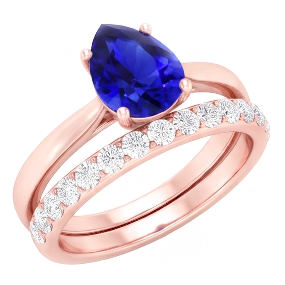 Bague de fiançailles avec pierres précieuses poire et anneau de diamants en or rose 4 carats