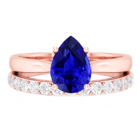 Bague de fiançailles avec pierres précieuses poire et anneau de diamants en or rose 4 carats